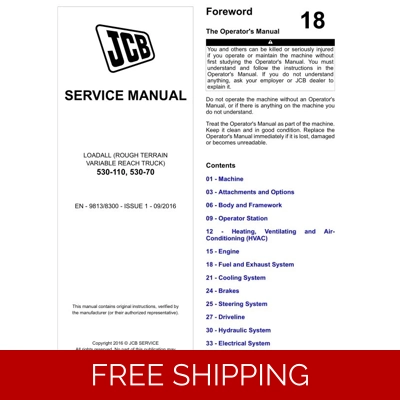 JCB 530-110, 530-70 LOADALL (ROUGH TERRAIN VARIABLE REACH TRUCK) SERVICE REPAIR MANUAL JCB 530-110, 530-70 LOADALL (ROUGH TERRAIN VARIABLE REACH TRUCK) SERVICE REPAIR MANUAL